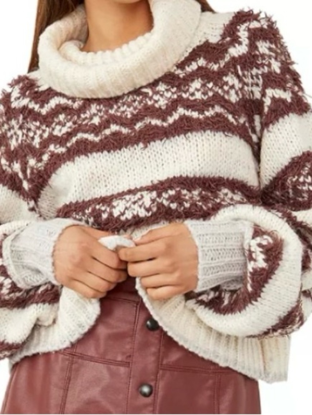 Free People Check Me Out Chunky Turtleneck Wool Blend Sweater
